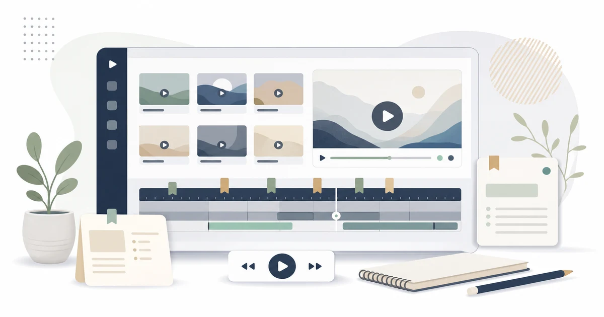 YouTubeやローカル動画の見たい区間だけをまとめる動画棚のサムネ風イラスト